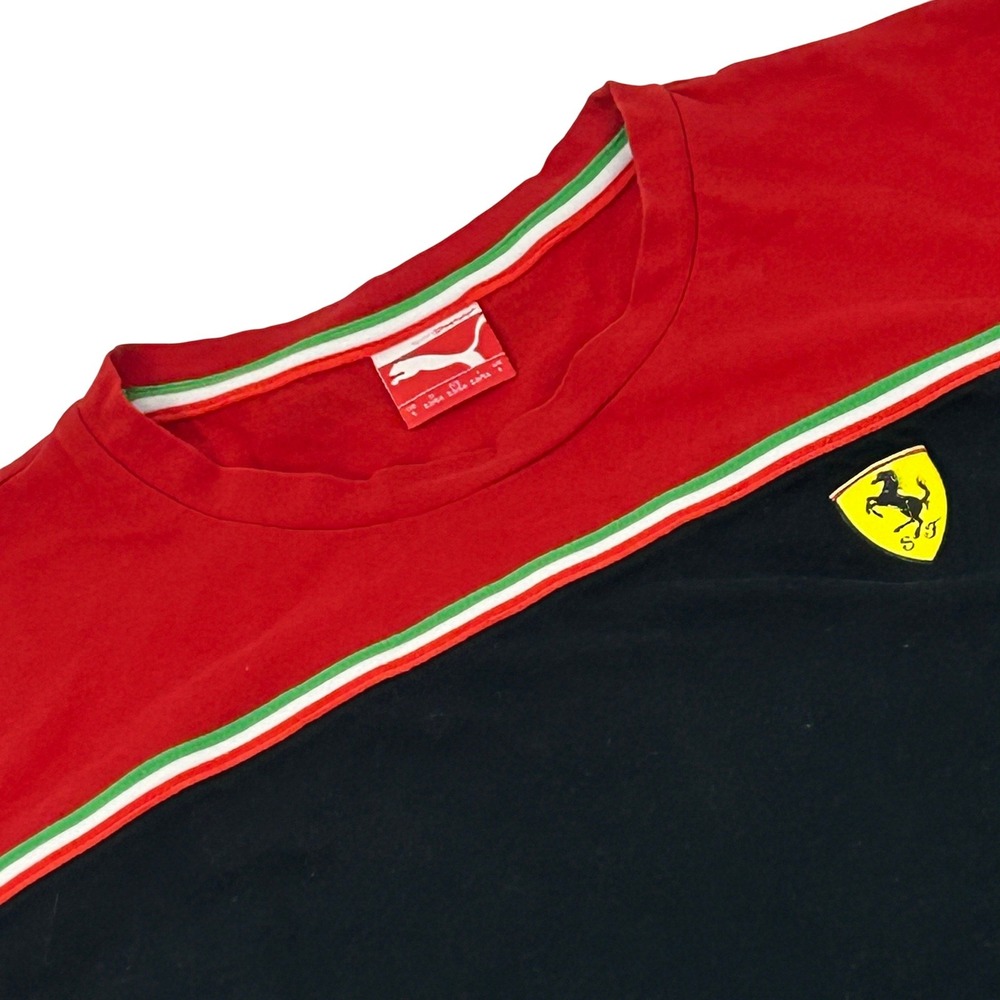 Puma Ferrari T-Shirt Mens Large Black Red Colorblock Racing 10th Anniversary Tee